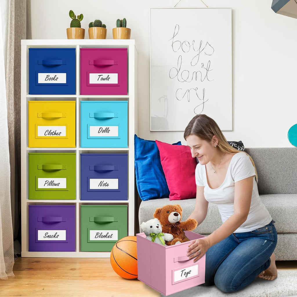 Teenyyou Fabric Storage Cubes - 11-Inch Collapsible Bins with Label Window & Handle | 10-Pack for Kids' Room, Closet, Nursery