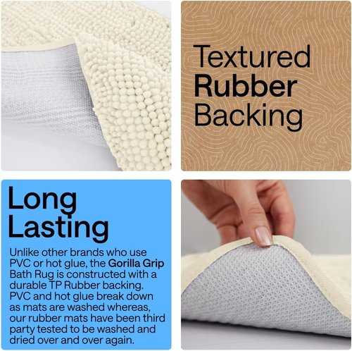 GORILLA GRIP Bath Rug Mat - Thick Soft Absorbent Chenille | Quick Dry Microfiber, 60x24, Ivory