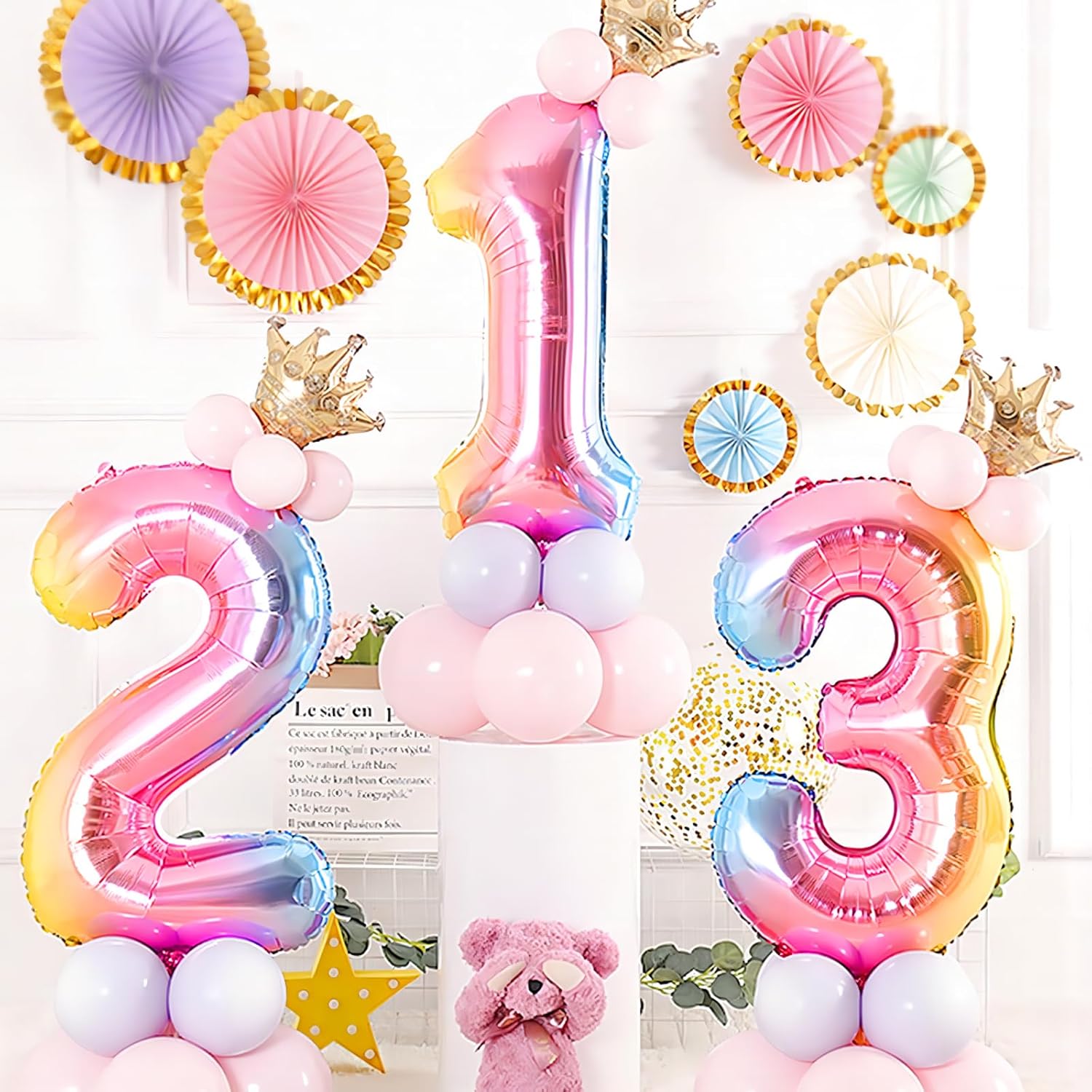 Skiennix 40-Inch Giant Rainbow Number 3 Balloon - Helium Mylar Foil for Birthday & Baby Shower Decor