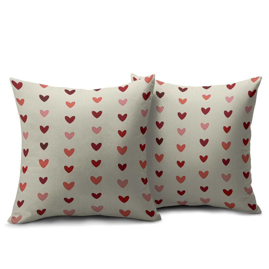 Valentines Pillow Covers 18x18 Set of 2 Valentine's Day Red Pink Love Heart Stripe Decorative Outdoor Throw Pillows Farmhouse Holiday Valentine Decor Pillowcases Cushion Cases for Sofa Couch Bed