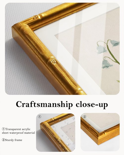 Framed White Flower Canvas Print | Minimalist Botanical Art with Gold Bamboo Frame - 11x14