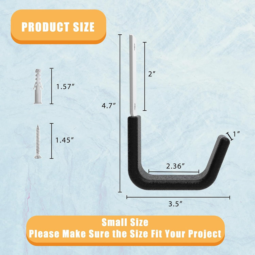 Skiennix Heavy Duty Utility Hooks - Wall Mount Storage for Hose, Bike, Ladder & More (8 Small)