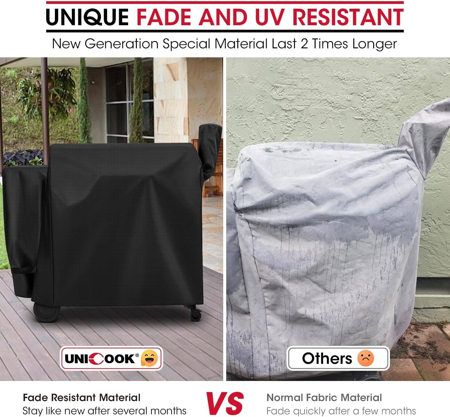 Unicook Pellet Grill Cover - Waterproof Vinyl with Polyester Lining | Fits Traeger Pro 34, Pit Boss 820, Grilla Silverbac