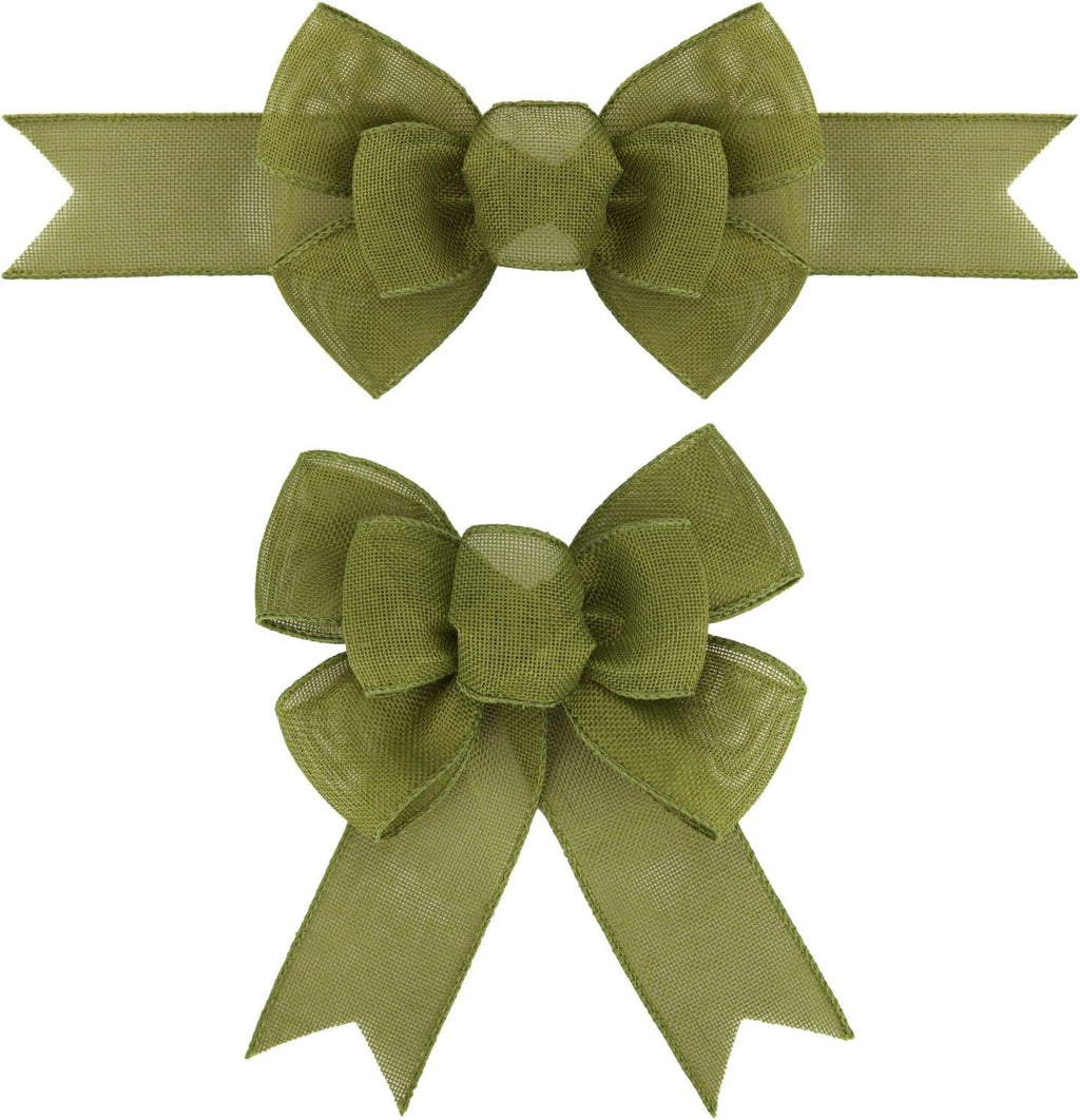 Meseey Sage Green Moss Wired Ribbon - 2 Pcs Handmade Burlap Bows for Wreaths & Gift Wrapping