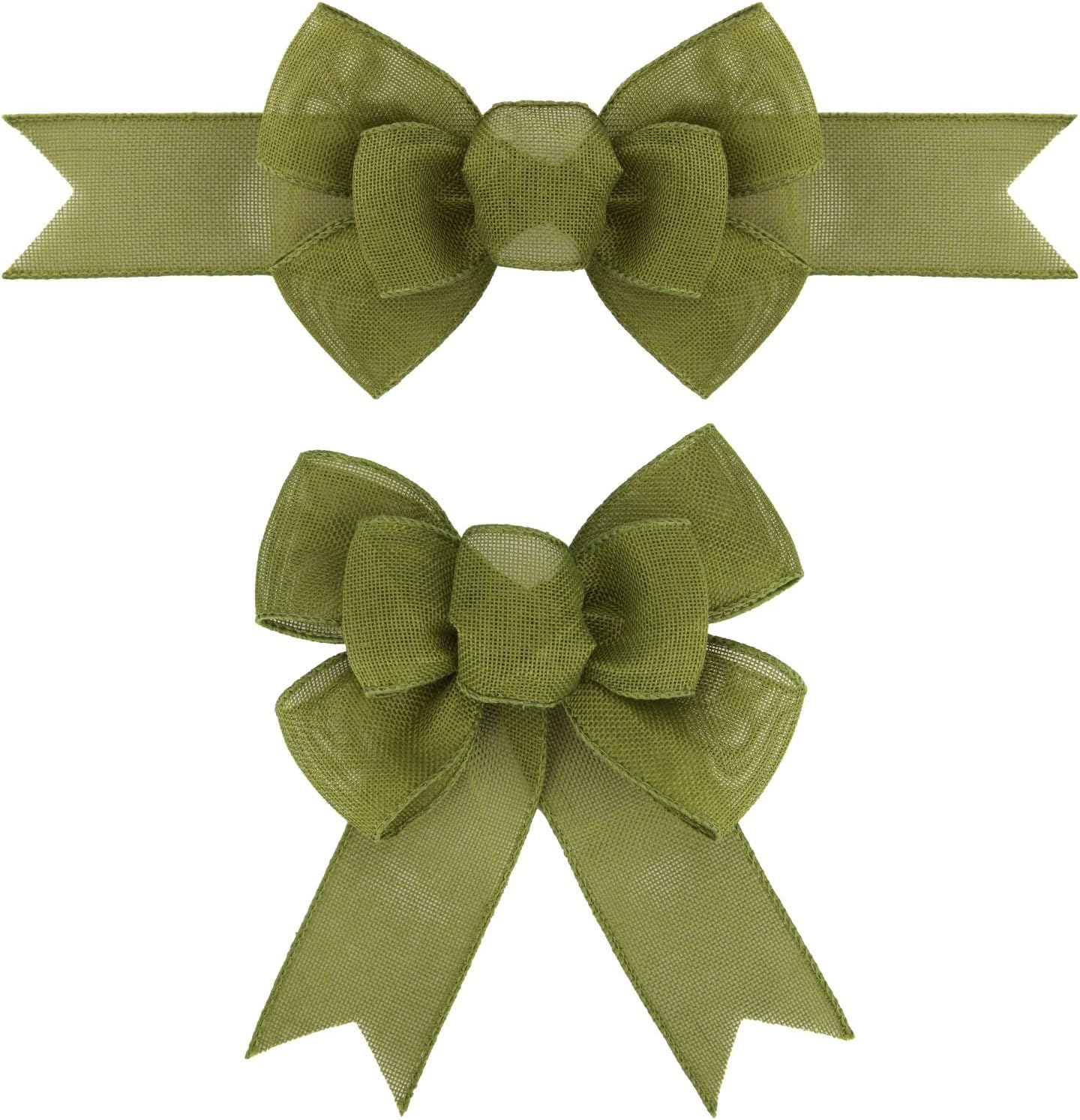 Meseey Sage Green Moss Wired Ribbon - 2 Pcs Handmade Burlap Bows for Wreaths & Gift Wrapping