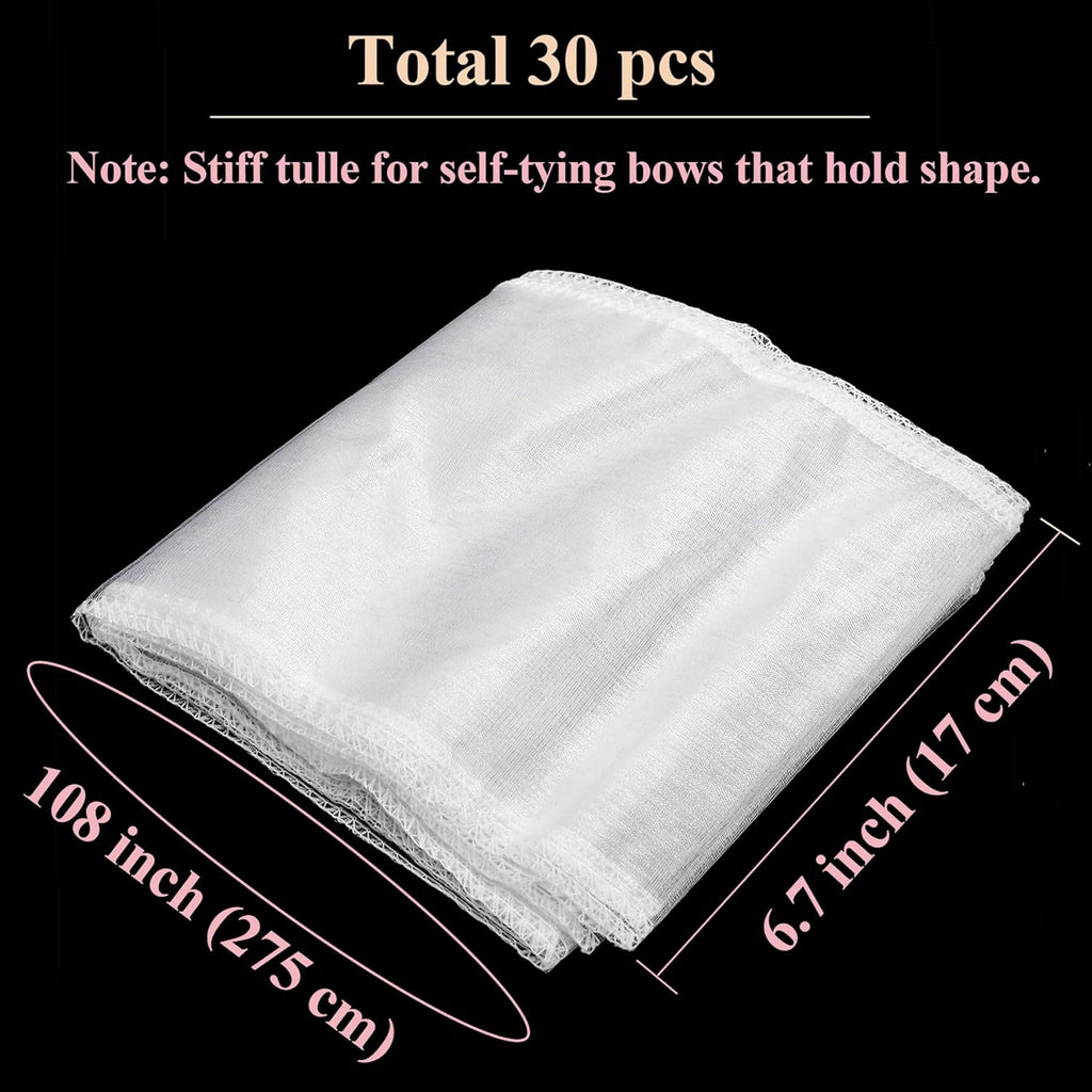 Tosnail Organza Chair Sashes - 30 Pack Tulle Bow Ties for Weddings & Parties | 108 x 6.7 Inches, White