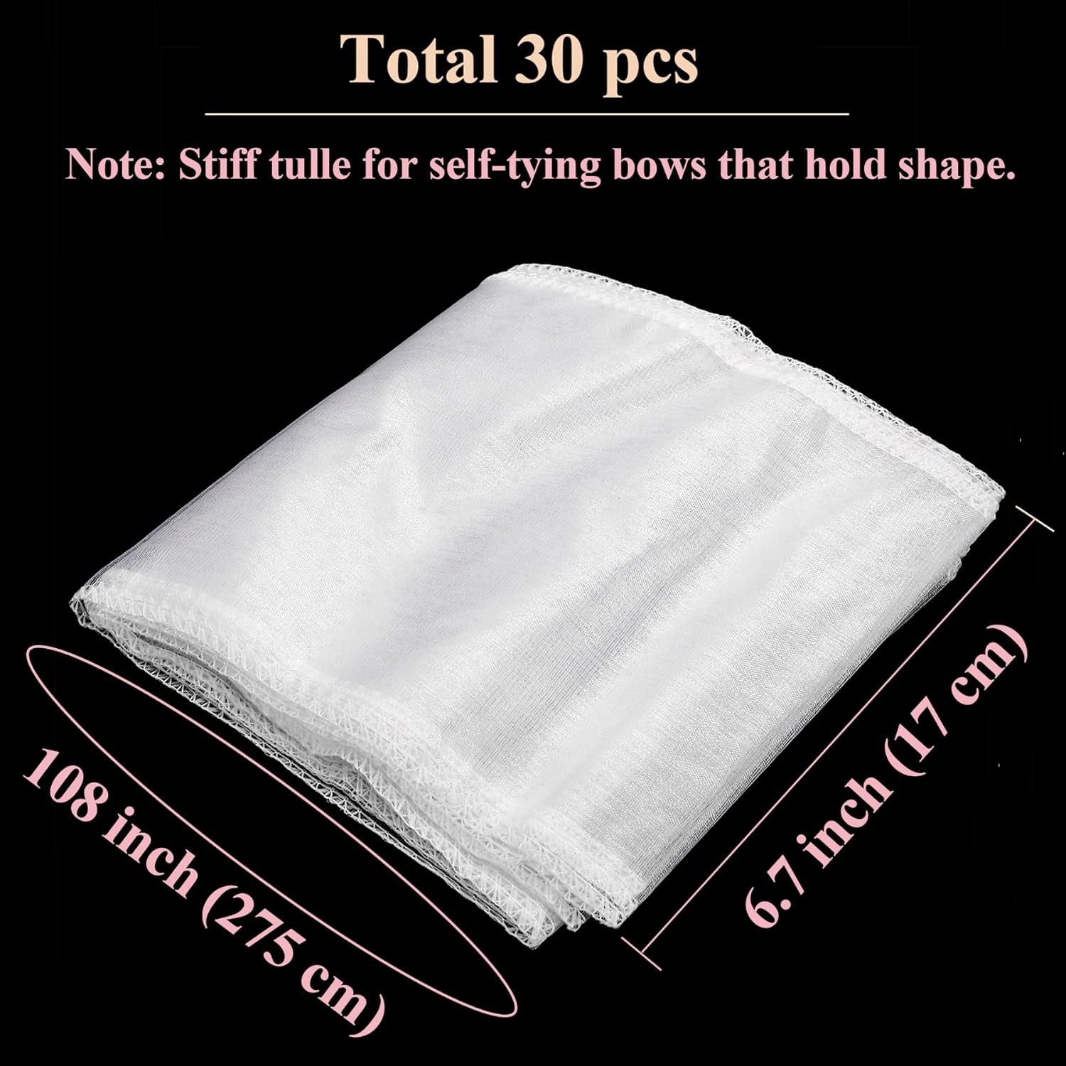 Tosnail Organza Chair Sashes - 30 Pack Tulle Bow Ties for Weddings & Parties | 108 x 6.7 Inches, White