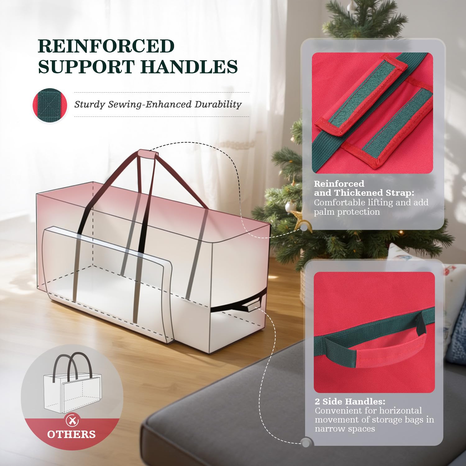 UIRWAY Christmas Tree Storage Bag- Fit for 9ft Artificial Trees, 600D Oxford Christmas Tree Bag with Transparent Pouch & Side Pocket, Extra Large Tree Bags with Sturdy Handles & Dual Zipper, Red