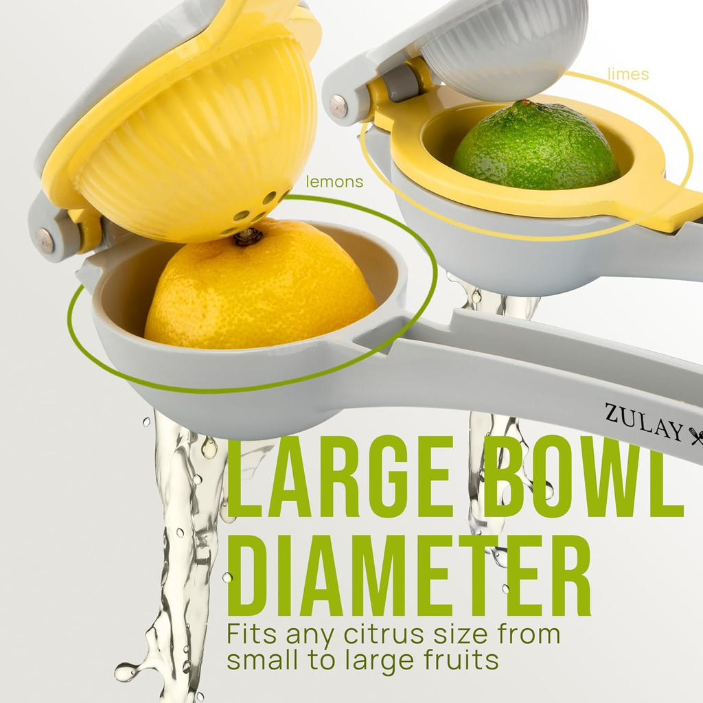Zulay Kitchen 2-in-1 Lemon Squeezer - Sturdy Hand Juicer for Maximum Juice Extraction | Easy to Clean - Gray/Yellow