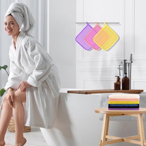 African Net Sponge Exfoliating Washcloths 6 Pack - Double Sided Bath Scrub Cloths for Deep Cleaning Face & Body - Revitalize Skin - All Skin Types (Yellow, Pink, Purple, Black, Blue, White)