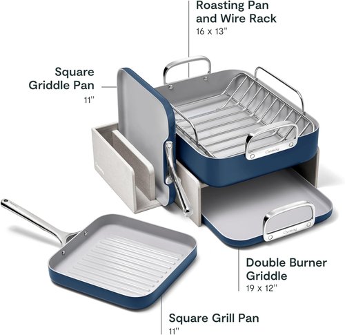 Caraway Square Cookware Set - Non-Stick Ceramic Square Pans for Griddling & Searing - Navy