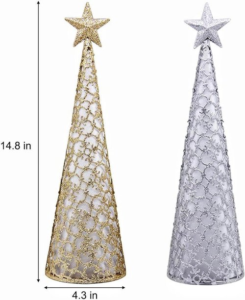 Juegoal Lighted Christmas Table Decorations - Star Design with 10 LED Lights | Set of 2 (Gold & Silver)
