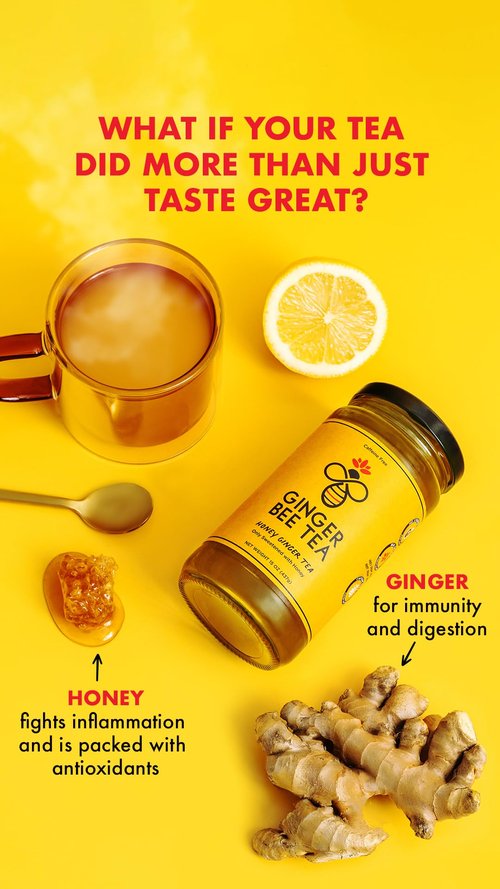 Ginger Bee Honey Tea Concentrate – Real Honey & Ginger Korean style Tea with Lemon | 19 Servings | Naturally Sweet, No Refined Sugar | Immune Support, Throat & Digestive Comfort | Hot or Iced Drink