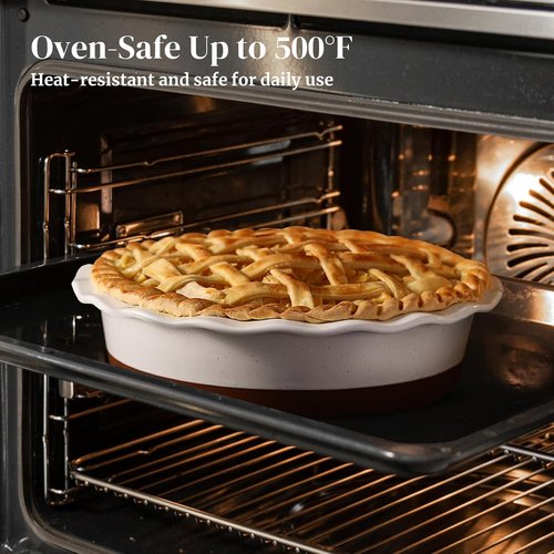 DOWAN 9-Inch Deep Pie Pan - Non-Stick Ceramic Baking Dish with Ruffled Edge | Alabaster White, 56 OZ
