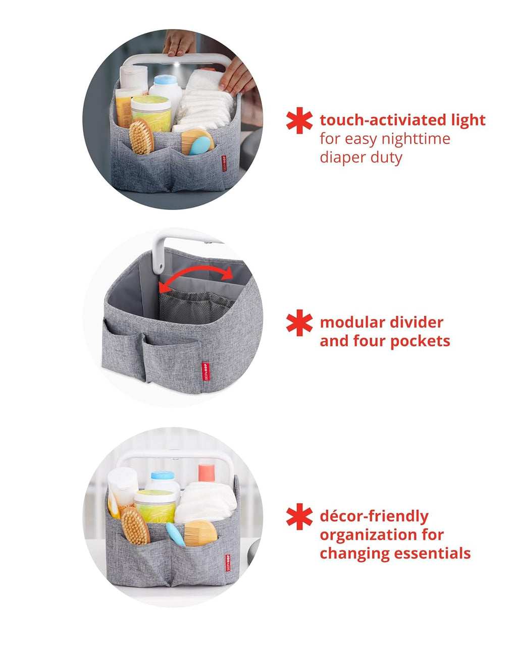 Skip Hop Diaper Caddy Organizer - Touch Sensor Night Light for Nursery | Oat Color