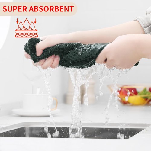 Homaxy Kitchen Dish Cloths - 100% Cotton Waffle Weave, Ultra Soft & Absorbent, 12x12 Inches, 6-Pack | Blackish Green