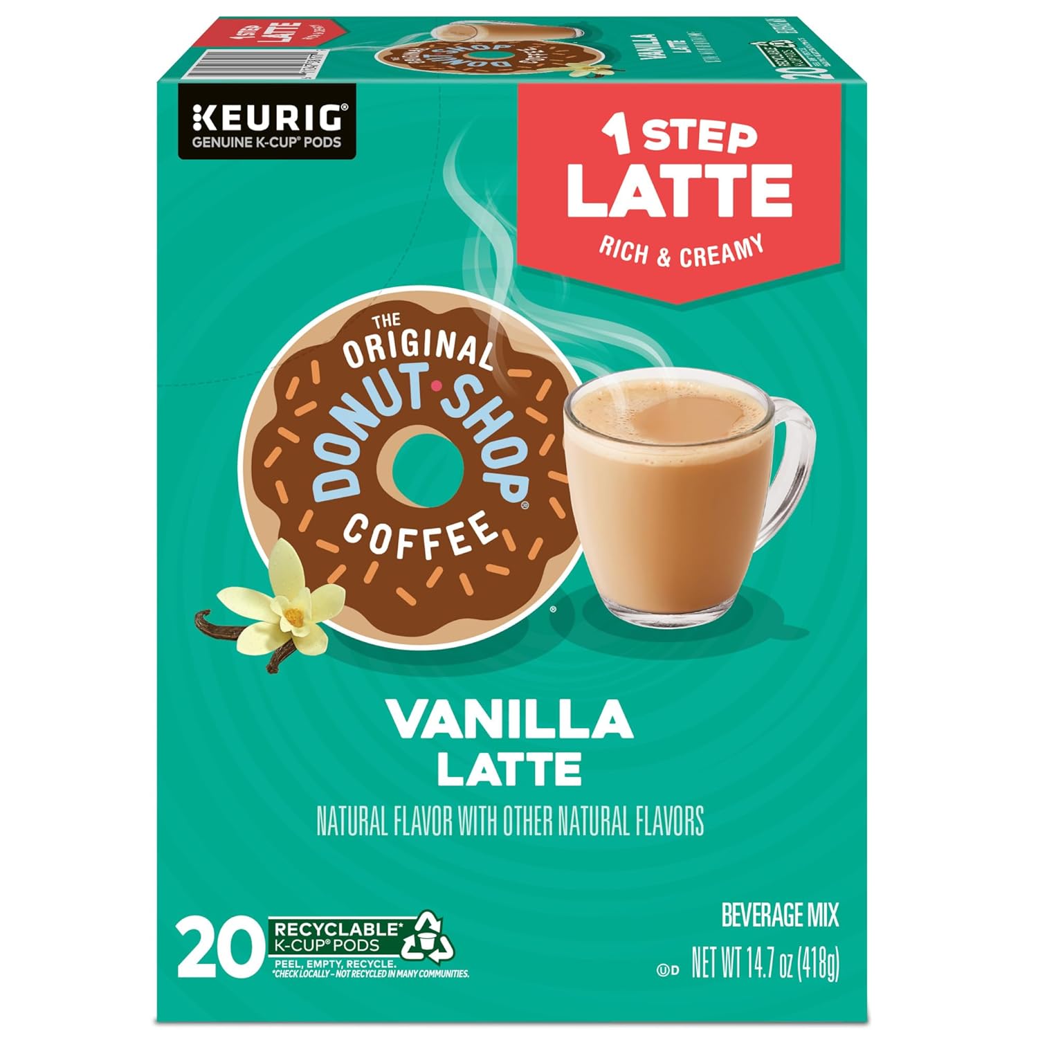 Original Donut Shop Vanilla Latte K-Cup Pods - Flavored Coffee, 20 Count, Perfect for Keurig
