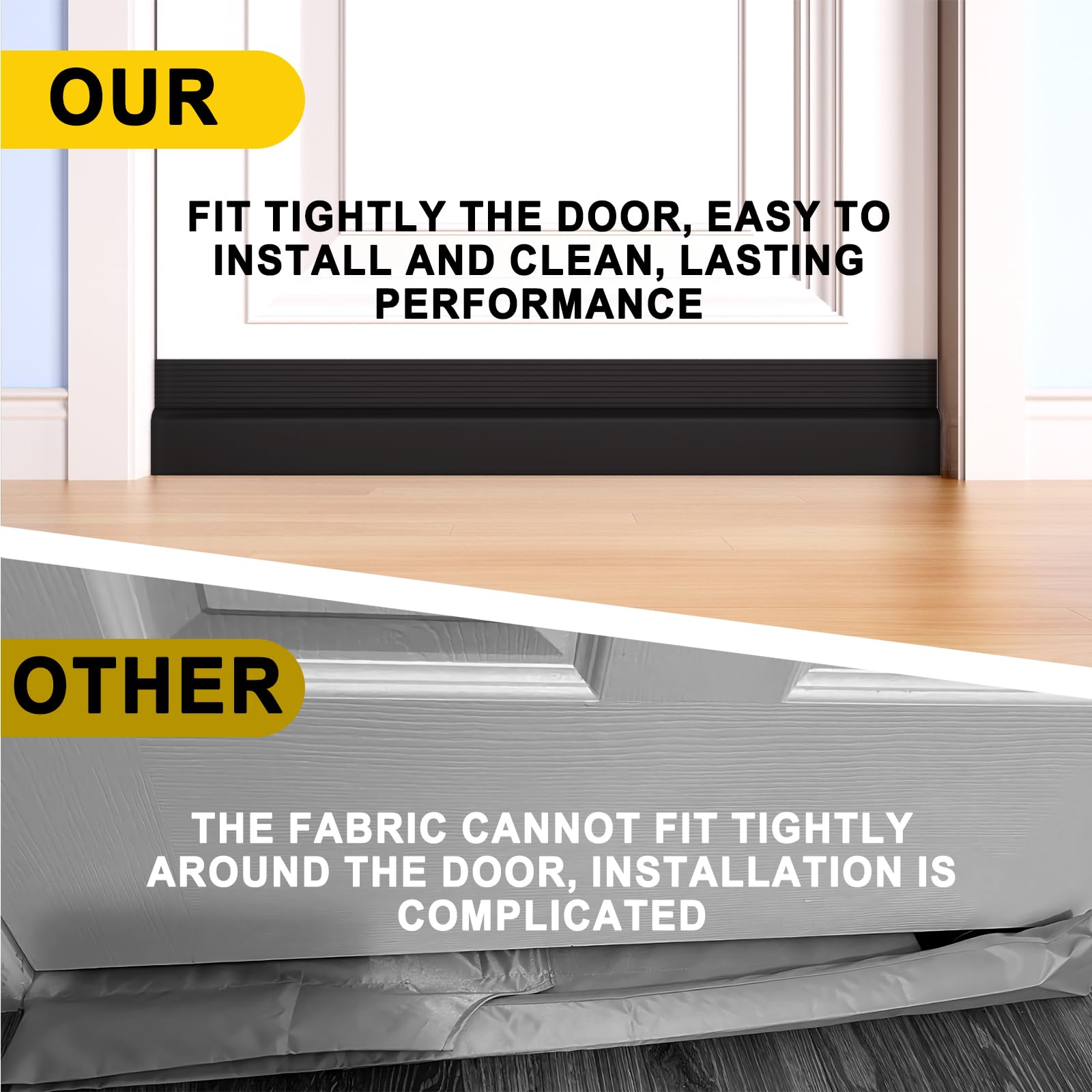 Zibian Door Draft Stopper for Bottom of Door, Weather Stripping Door Seal Door Gap Blocker Draft Noise Cold Air Insulation for Exterior Interior Save Energy Easy Adhesive Installation (Black, 39")