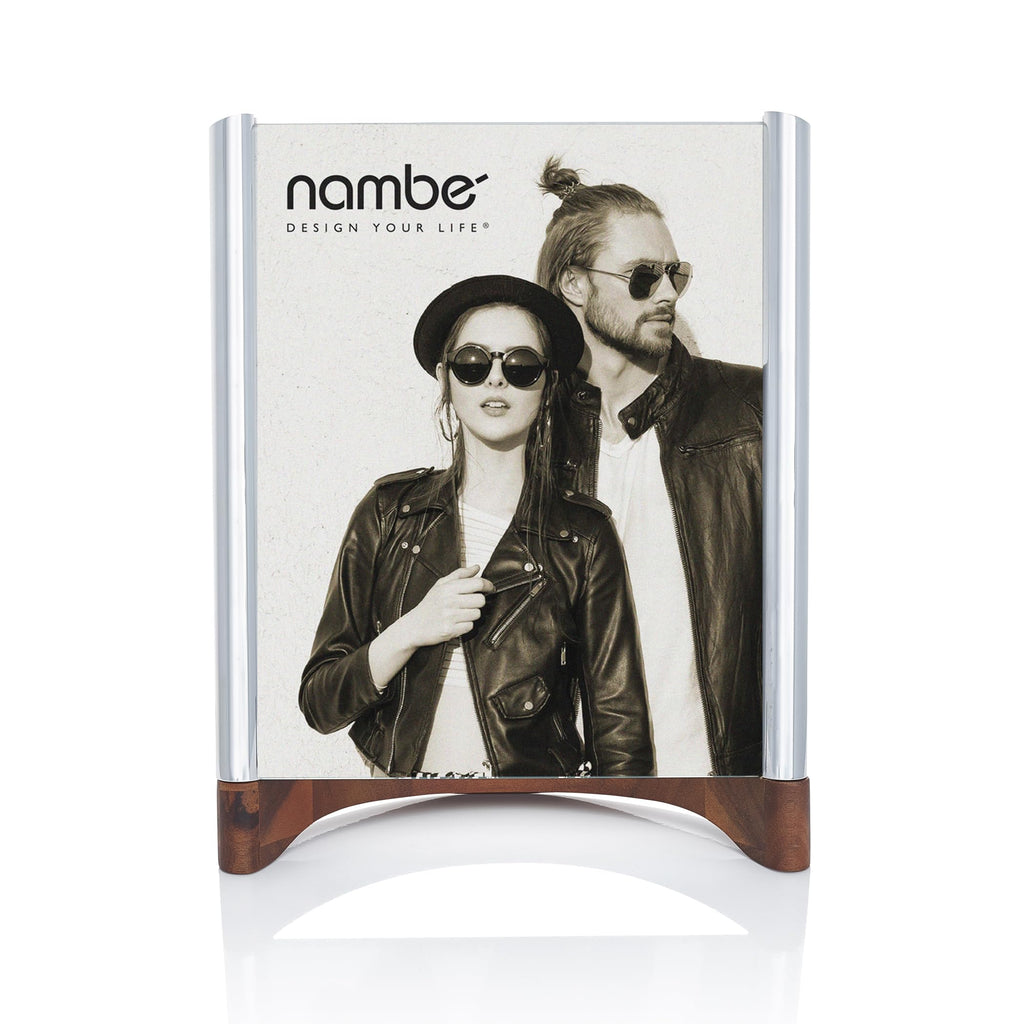 nambe Sky View Picture Frame, 8 by 10 - Inch | Photo Frame with Tempered Glass | Tabletop Display Family, Friends, Wedding Gift, Home Office Décor | Nambe Alloy, Acacia Wood and Glass