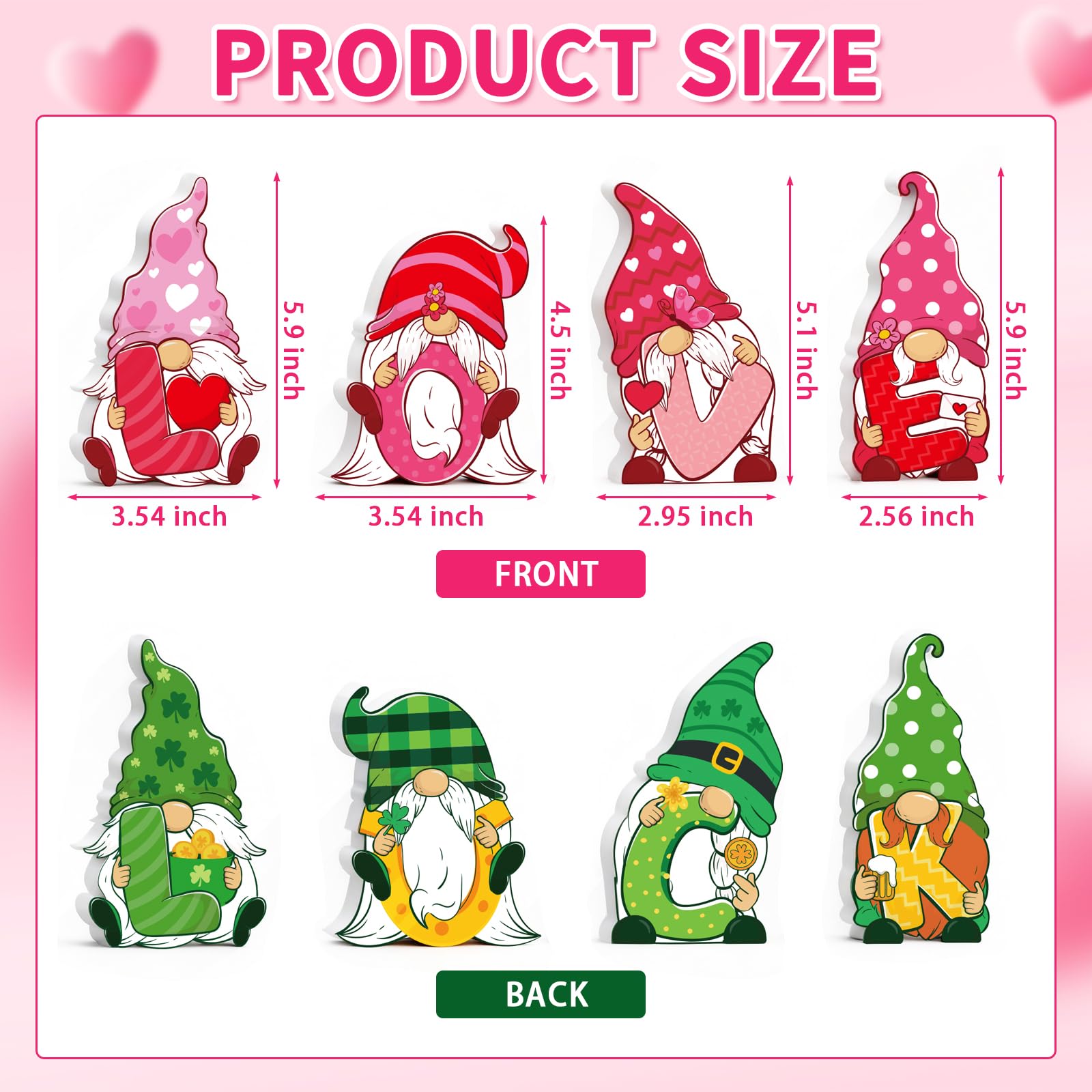 Valentines & St Patricks Day Decorations, 4 Pcs Double-sided Love & Luck Gnome Wooden Sign for Table Tiered Tray Mantel Decorations, Valentine and Shamrock Gnomes Centerpieces for Home Office Gifts