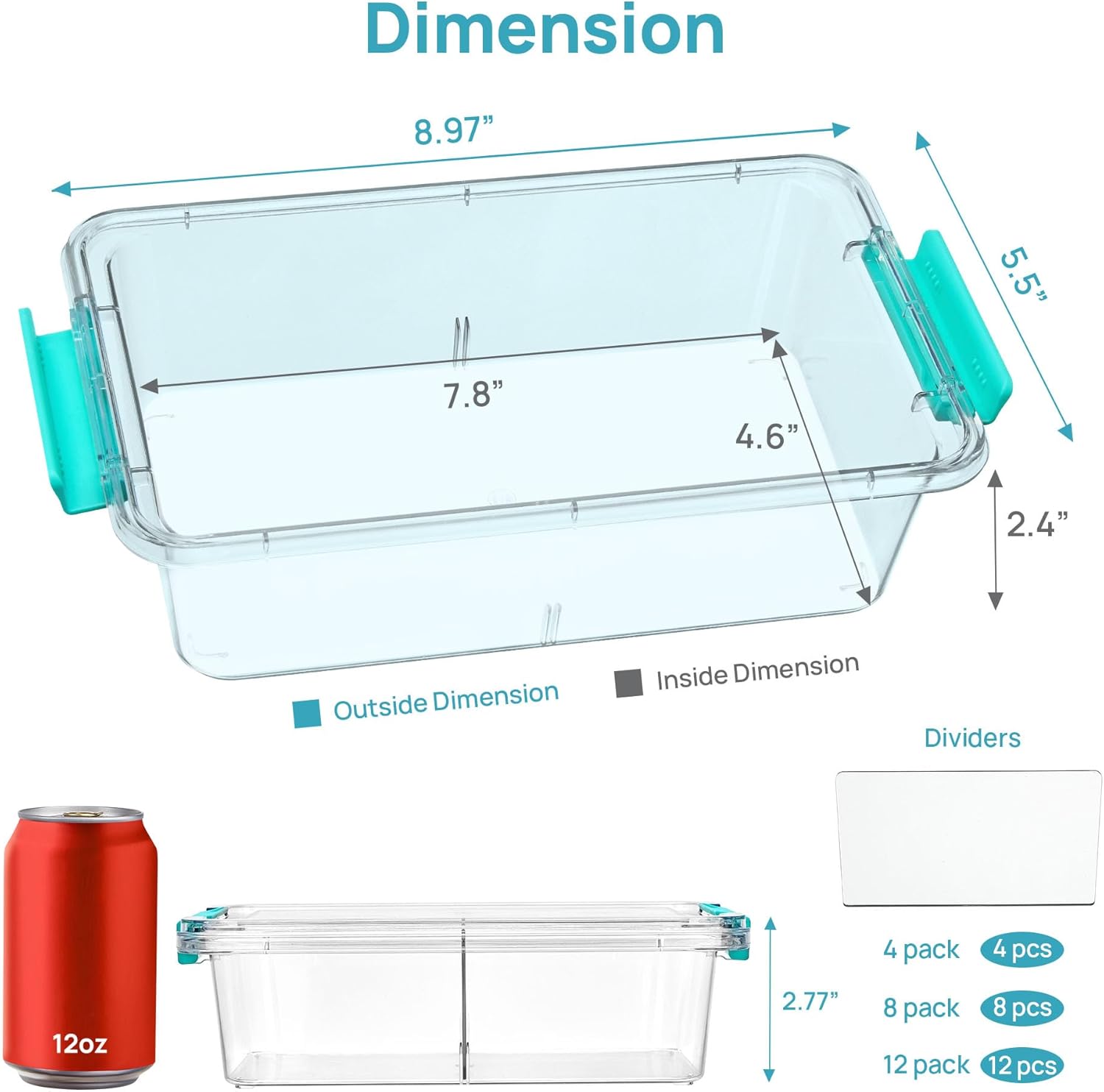 Vtopmart 12-Pack Clear Pencil Boxes - Stackable Plastic Organizers with Removable Dividers for Office & Craft Supplies