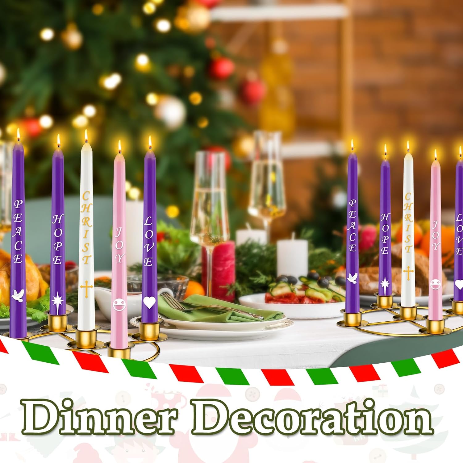 Advent Wreath | 5-Candle Holder with Decorative Rings for Tapered Candles - Gold Finish