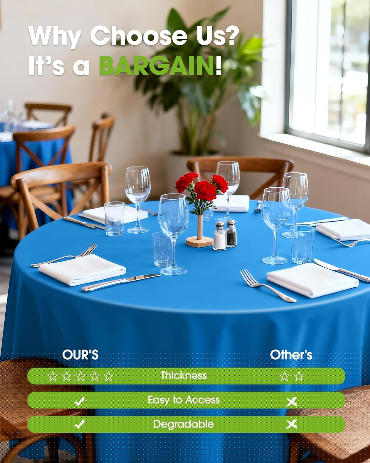 Pureegg Disposable Plastic Tablecloths - 84'' Round, Leakproof & Sturdy for Graduation, Thanksgiving & Patriotic Events - 10 Pack, Blue