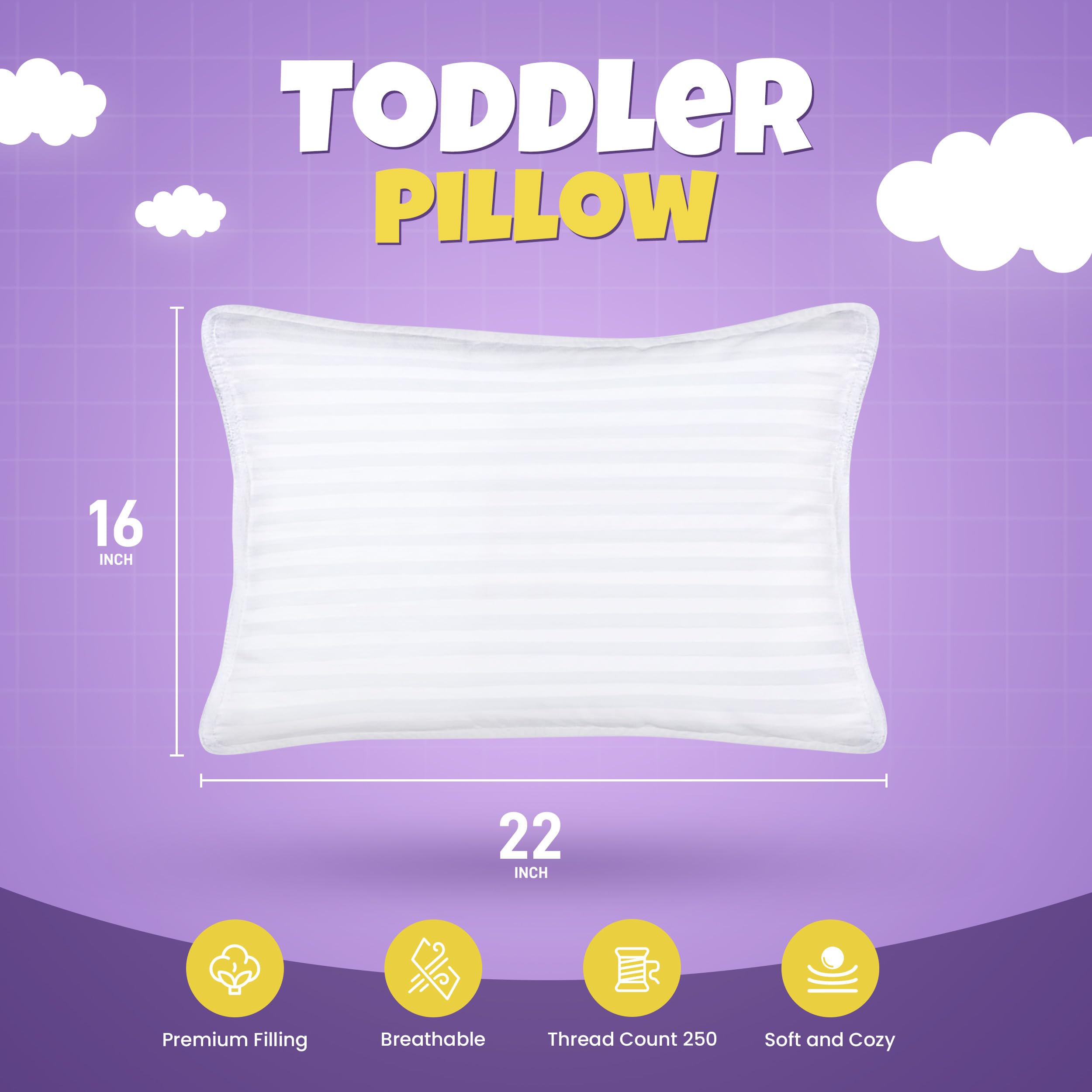 Utopia Bedding Youth Pillow (White, 2 Pack), 16x22 Kids Pillow for Sleeping, Soft and Breathable Cotton Blend Shell, Polyester Filling, Perfect for Kids Bed and Travel (Intended for Age 5 and up)