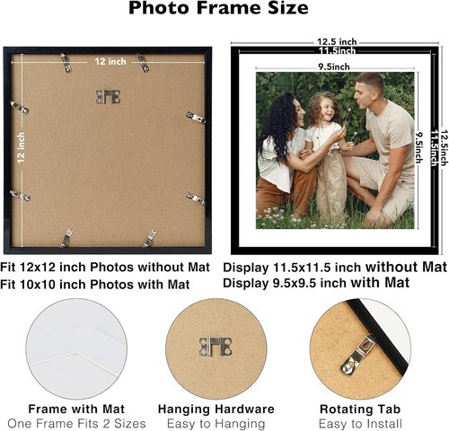 JCJMY 18-Pack 12x12 Picture Frames - Black Gallery Wall Set for 10x10 or 12x12 Photos