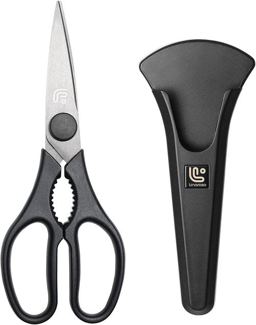 Linoroso Kitchen Shears - Heavy Duty Scissors with Magnetic Holder | Dishwasher Safe, Japanese Steel, Black