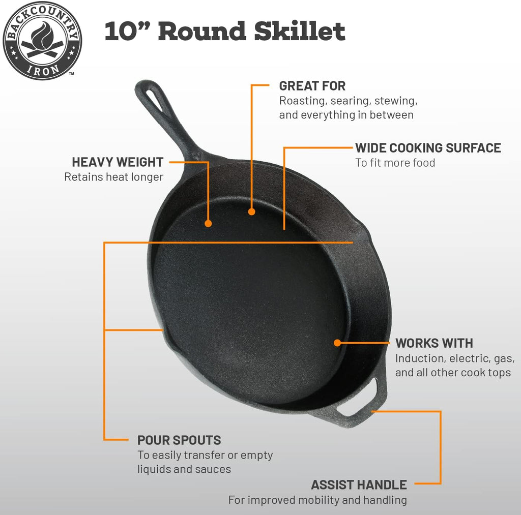 Skiennix 12-Inch Round Cast Iron Skillet - Pre-Seasoned for Superior Cooking Performance