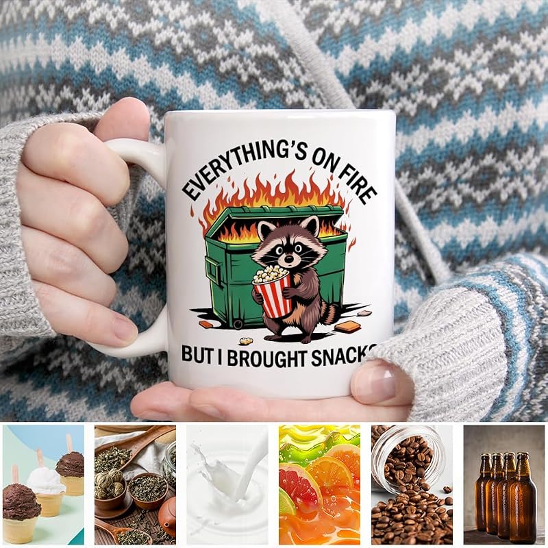 Everything's On Fire Ceramic Mug 11oz - Green & Brown Gift for Women Men