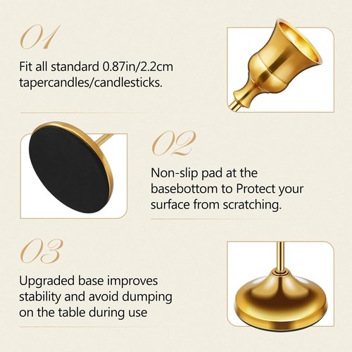 KSWING Gold Candlestick Holders - 6 PCS Metal Taper Candle Holders Set for Elegant Home Decor | Perfect for Weddings & Parties