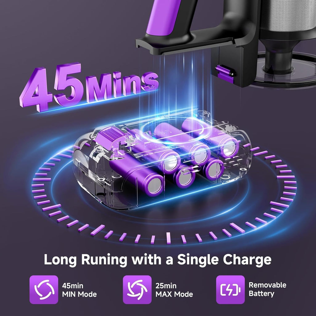 Skiennix Cordless Vacuum Cleaner - 40Kpa Powerful Suction | Lightweight 8-in-1 Design for Hard Floors (Black)