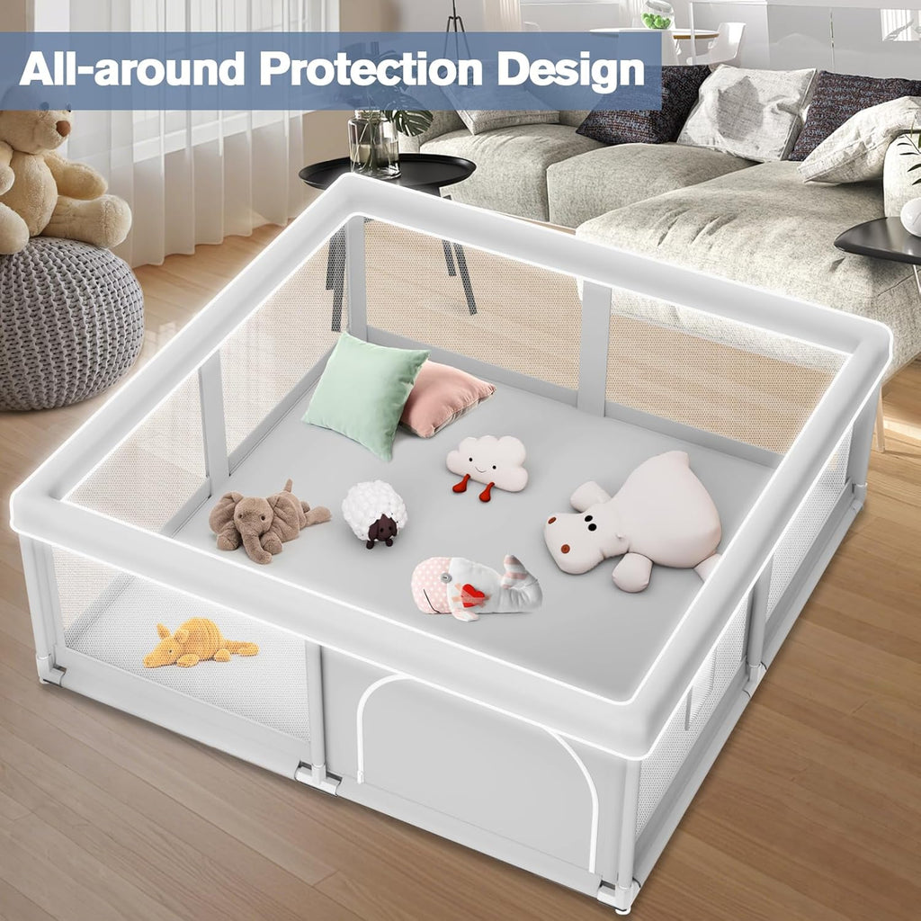 Skiennix Baby Playpen - Sturdy Safety Play Yard for Indoor & Outdoor Use | 50 x 50 Inch Soft Mesh Fence