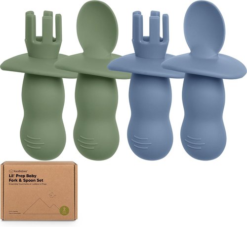 KeaBabies Silicone Baby Spoons & Forks Set - 4-Pack Self Feeding Utensils for 6-12 Months, BPA-Free (Slate)
