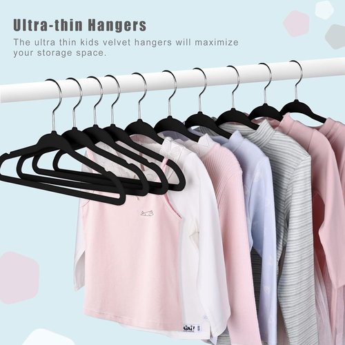 BAGAIL Kids Velvet Hangers - Non-Slip 14-Inch Children's Clothes Hangers | 50 Pack in Black