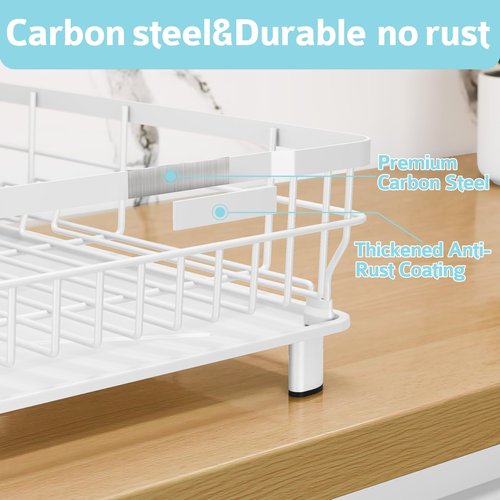 Ricobes Dish Drying Rack - Space Saving Dish Rack - Dish Racks for Kitchen Counter with Drainboard,Rustproof Dish Drainer with Removable Utensil Holder,White