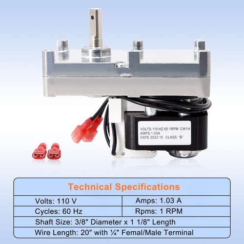 Criditpid 1 RPM Clockwise Auger Feed Motor for Breckwell P1000 Big E, P22, Napoleon NPS40, NPS45 Pellet Stove, CW1H Auger Motor Replacement for Breckwell C-E-017, Napoleon NPAM.