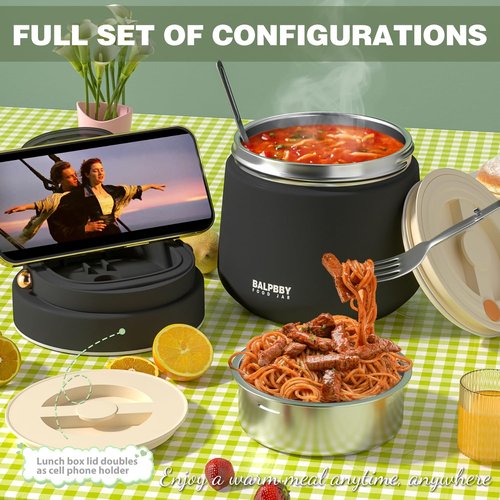 Thermo for Hot Food Adults 40OZ Soup Thermo Lunch Containers Wide Mouth Vacuum Insulated Food Jar Stainless Steel Leakproof Lunch Box with Spoon and Fork, Keeps Food Warm, Ideal Gift for Men and Women