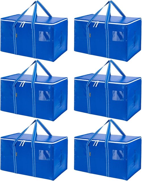 BALEINE Heavy-Duty Moving Bags - 6-Pack Oversized Storage Totes with Reinforced Handles | Royal Blue