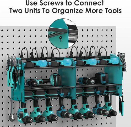 CCCEI Modular Power Tool Organizer - Wall Mount Charging Station & Heavy Duty Rack | Navy Blue, 2 Pack