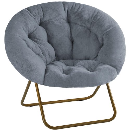 DUMOS Comfy Saucer Chair, Faux Fur Lounge Seasting XL Circle Chair for Bedroom, Dorm & Gaming, Foldable Fashion Accent Seat for Small Spaces, Folding Moon/Mushroom/Round Oversized Style