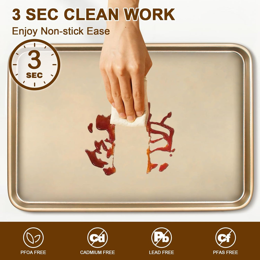 Wildone Baking Sheet Pan Set - Nonstick Carbon Steel Cookie Sheets | Heavy Duty, Easy Clean, 17.5x12 Inch