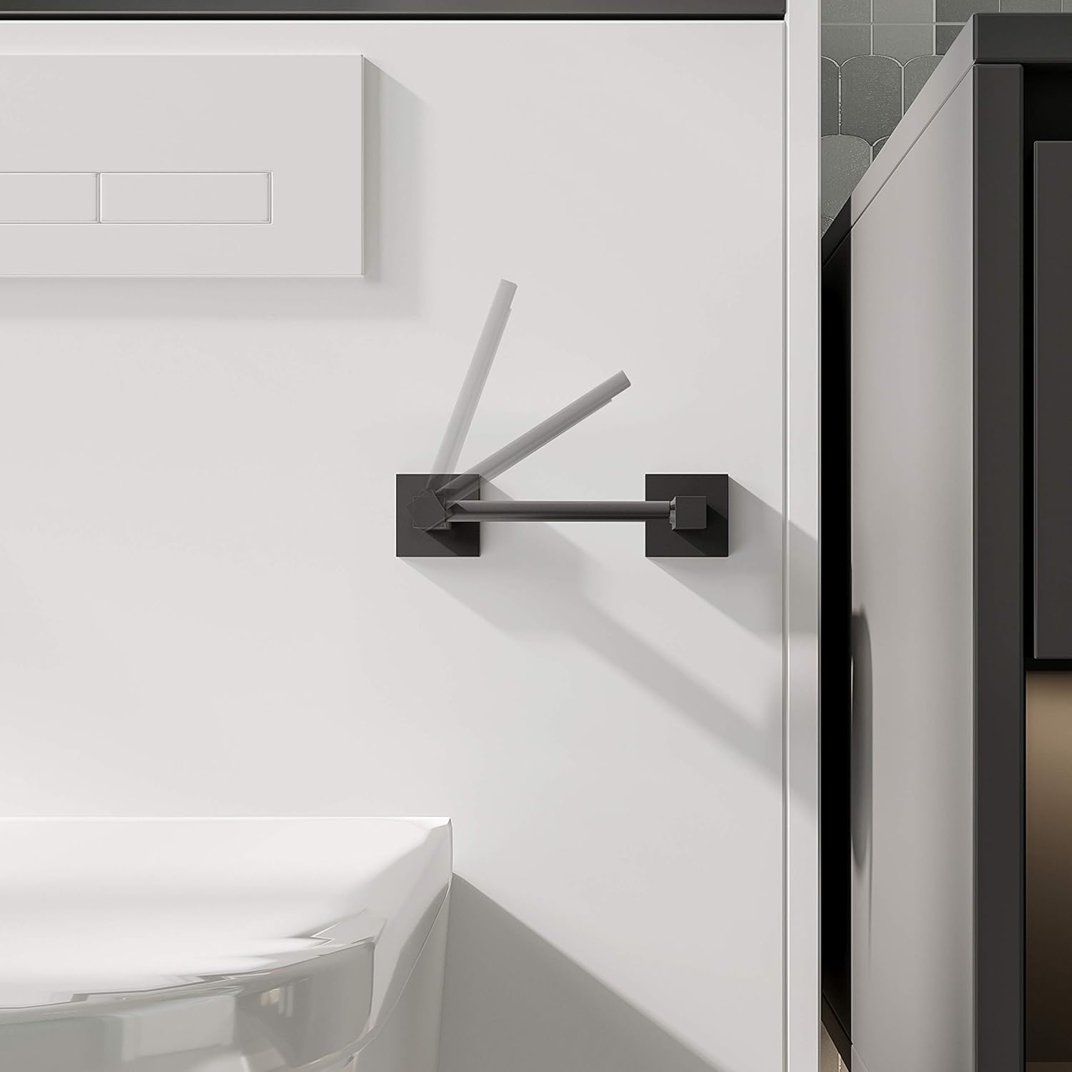 Ruacq Toilet Paper Holder - Matte Black Double Post Pivoting Design | Modern Wall-Mounted Tissue Holder