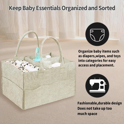 Ｄｏｒｃｙ 2 Pack Baby Diaper Organizer Bags, Portable Diaper Storage with Dividers, Foldable Nursery Storage Baskets, Newborn Essentials, Baby Shower Gifts (Oatmeal)