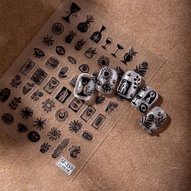 5D Embossed Vintage Nail Art Stickers Self-Adhesive Goth Decals