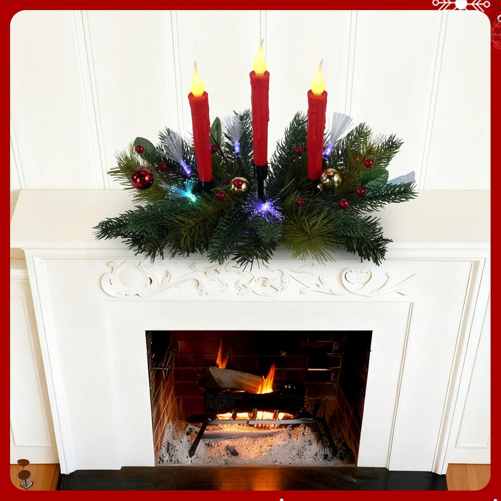 Aokudoni Christmas Table Centerpieces - Artificial Pine Branches, Berries & Candles for Indoor Decor