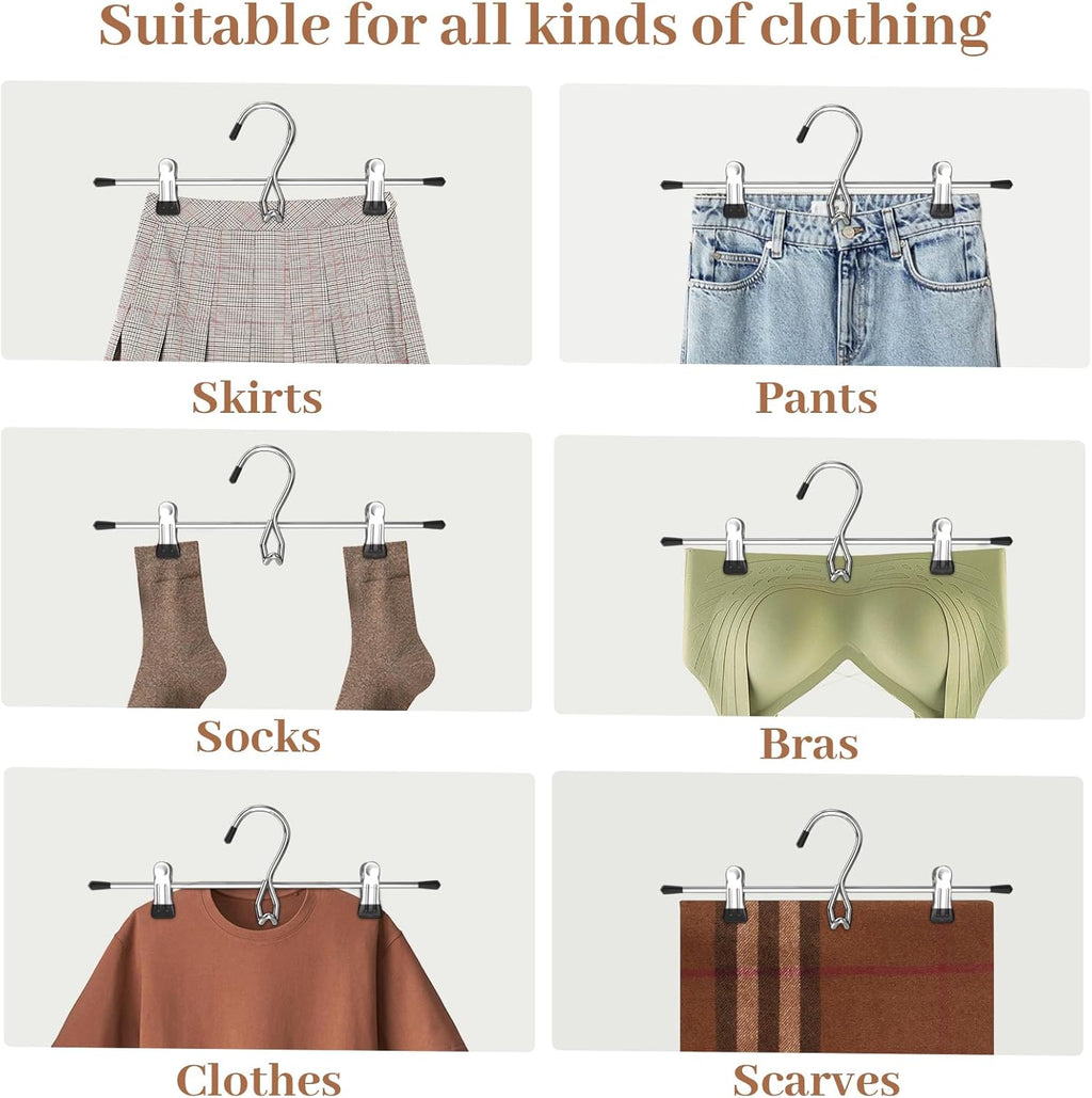 Skiennix Space-Saving Pants Hangers - Stackable Skirt Hangers with Clips | 8-Pack Closet Organizer