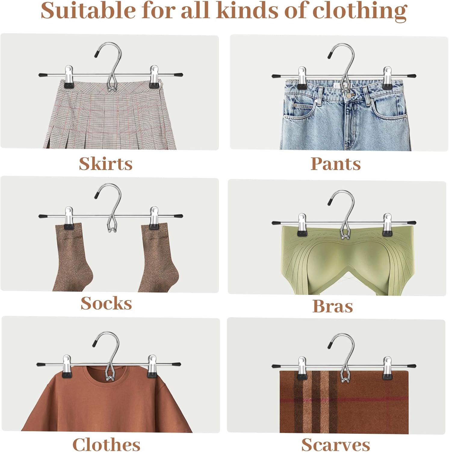 Skiennix Space-Saving Pants Hangers - Stackable Skirt Hangers with Clips | 8-Pack Closet Organizer